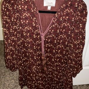 Cleobella Maroon Patterned Blouse with Tassel